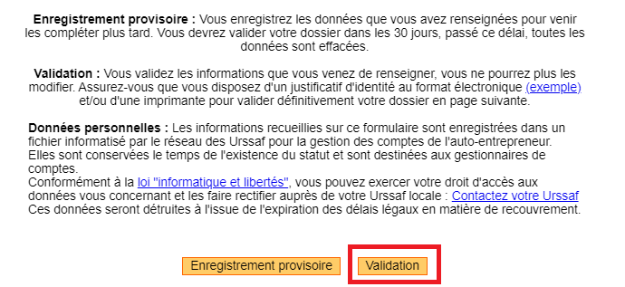 11e étape - Enregistrement et validation