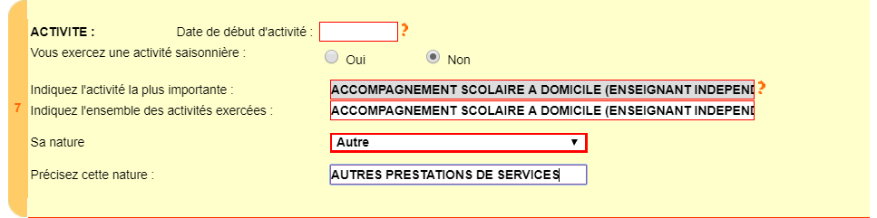 5e étape - Activité de la micro entreprise