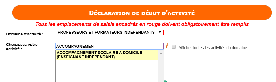 Dans la seconde case, sélectionner “Accompagnement scolaire à domicile”